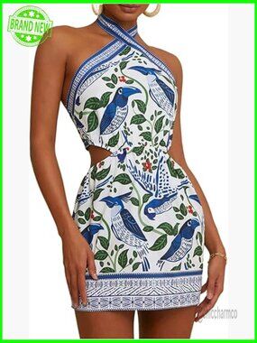 Boho Mini Dress Summer Beach Halter Sleeveless Sundress